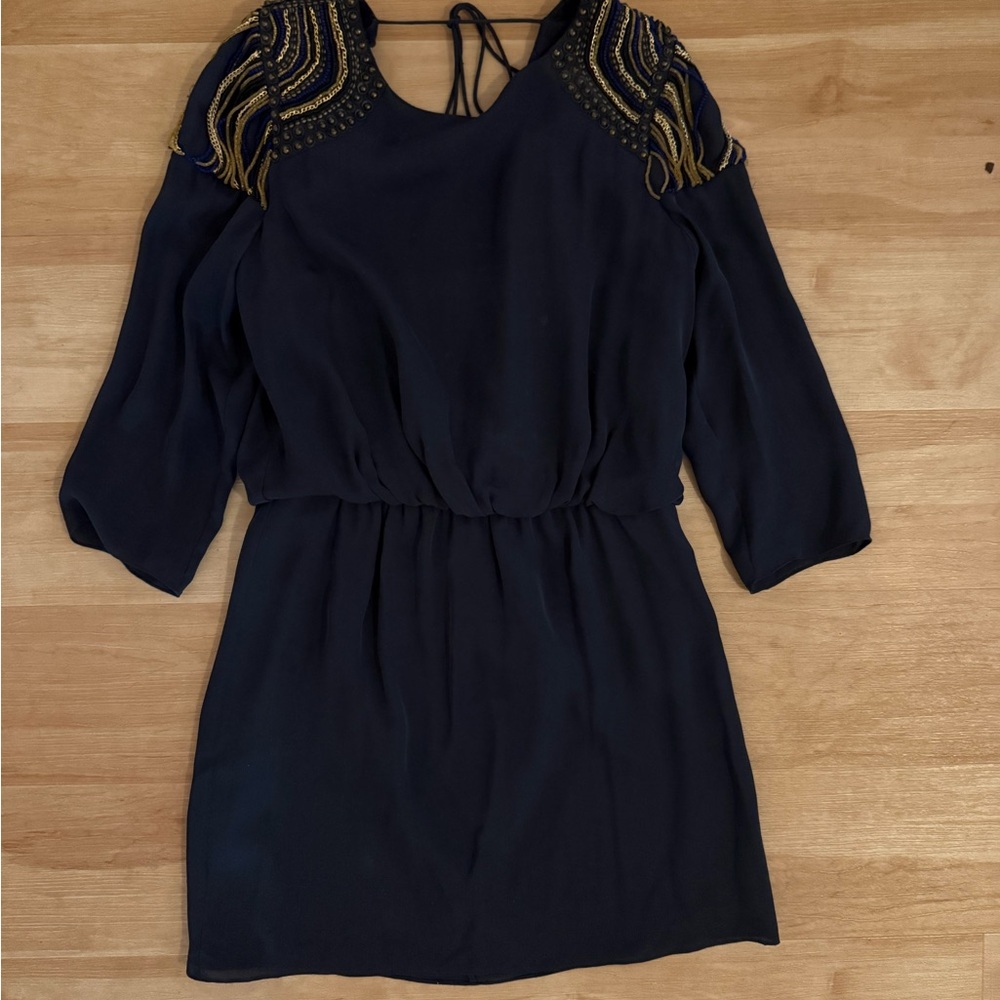 Tibi Navy Dress with Gold Accents